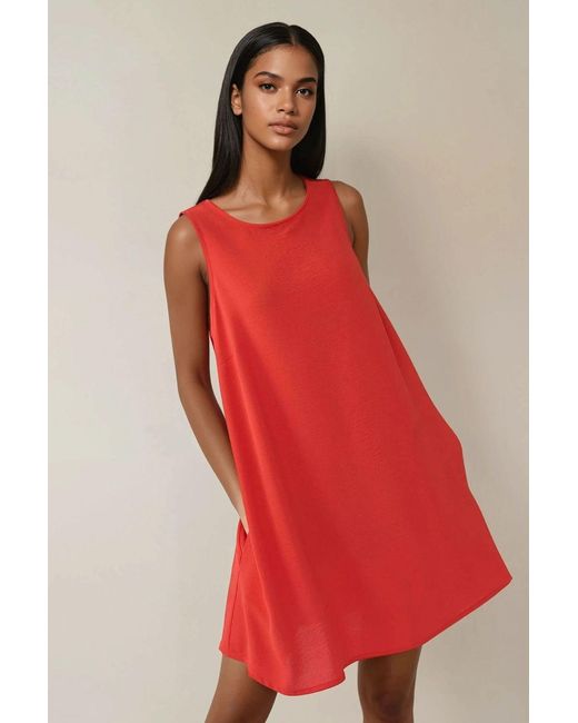 Hiccup Red Crew Neck A-Form Fit Mini Dress
