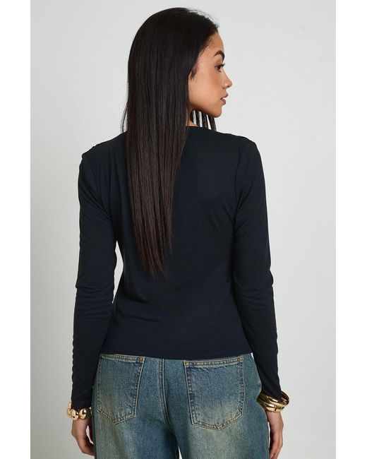 Boohoo Black Cupro Cowl Neck Long Sleeve Crop Top