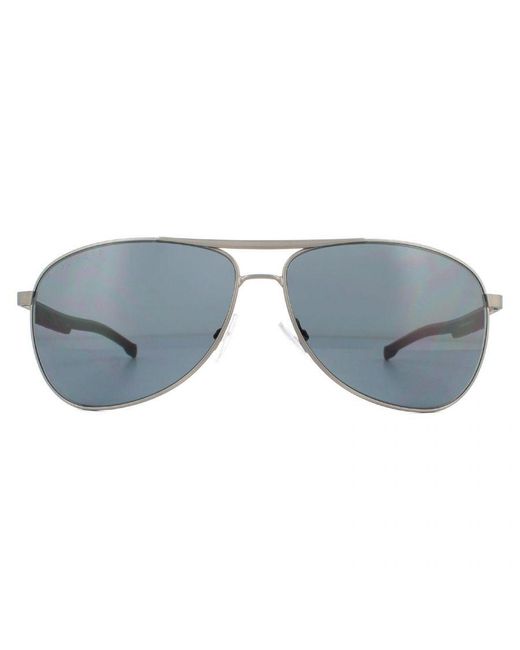 Boss Blue Aviator Semi Matte Ruthenium Sunglasses Metal for men