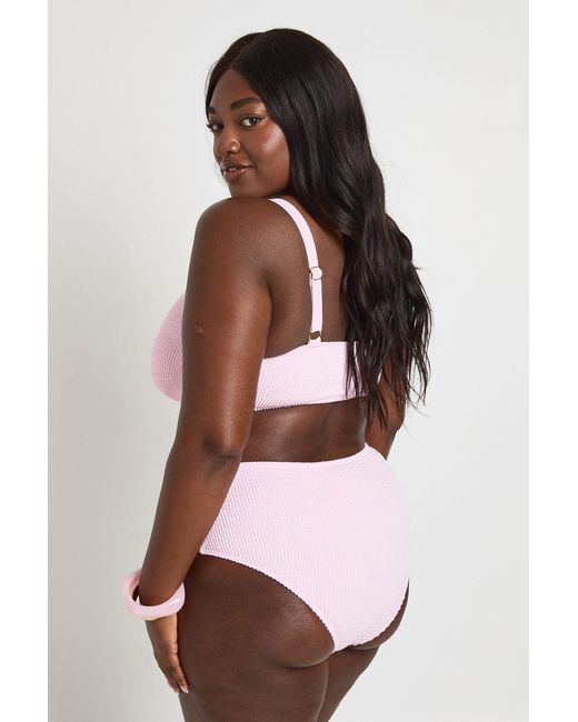 Boohoo Pink Plus Crinkle Shell Trim High Waisted Bikini Bottom