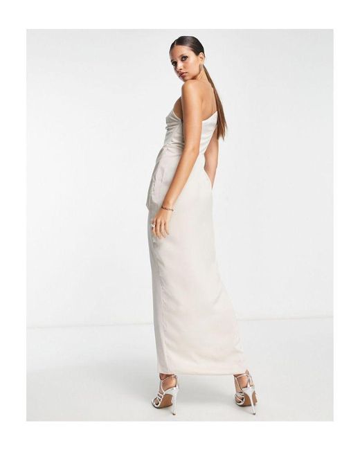 ASOS White Satin One Shoulder Strappy Maxi Dress With Slit