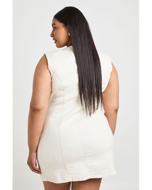 Boohoo White Plus Seam Detail Button Down Mini Dress