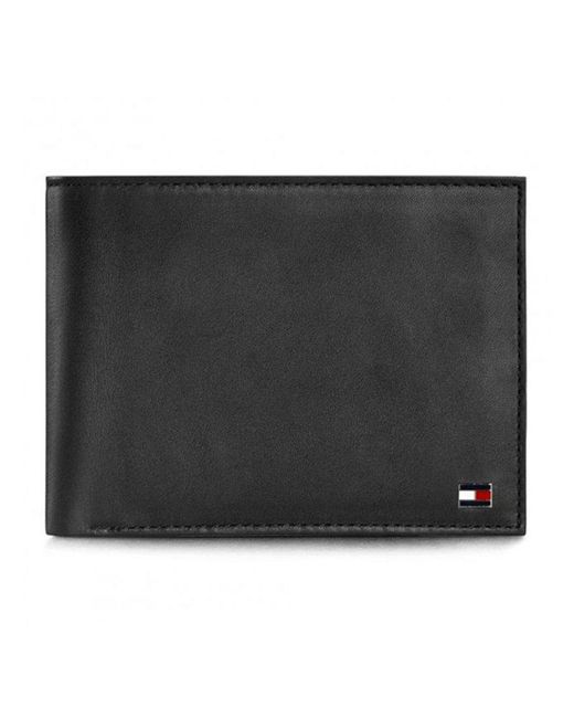 Tommy Hilfiger Black Wallet Signature Stripe Trifold Leather Id Card Coin Wallets for men