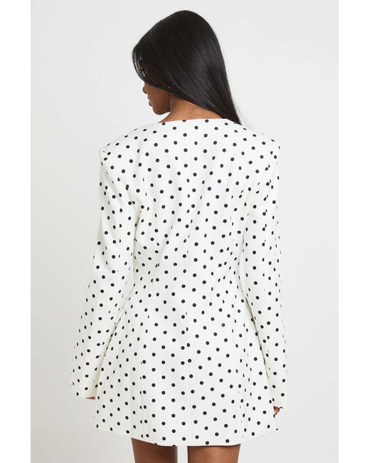 Boohoo White Polka Dot Tailored Blazer Dress