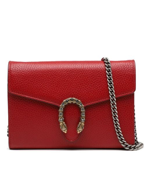 Gucci Red Pre-Owned Leather Dionysus Wallet On Chain