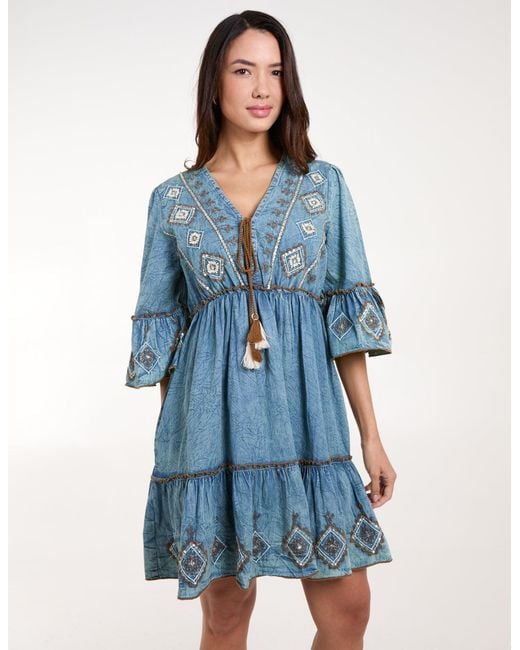 Blue Vanilla Blue Embroidered Denim Dress
