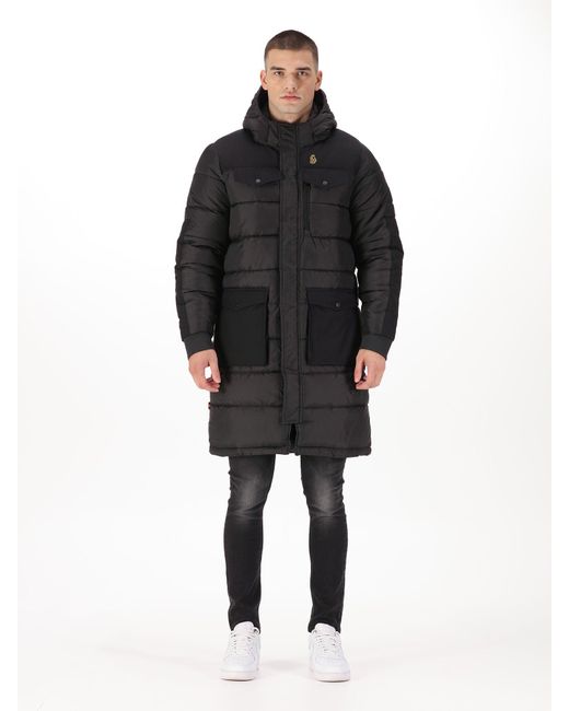 Luke 1977 Black Dreward Long Line Padded Coat for men