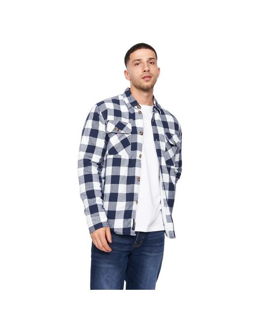 Crosshatch Blue Demaro Checked Lined Overshirt Cotton for men