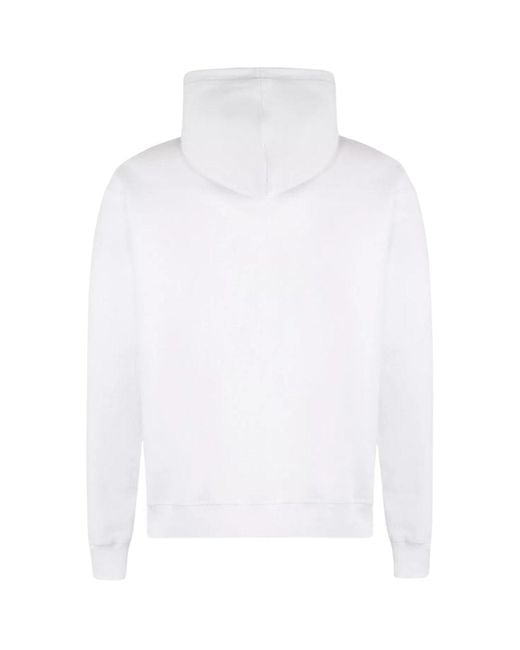 DSquared² White Monotone Maple Leaf Logo Hoodie Cotton for men