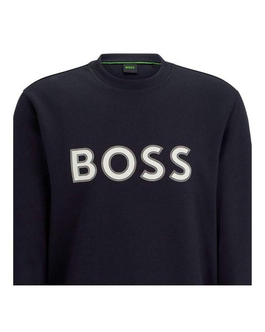 Boss Blue Salbo 1 Cotton-Blend Sweatshirt With Hd Logo Print