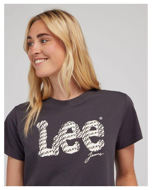 Lee Jeans Logo T-shirt Zwart Gewassen in het Blue