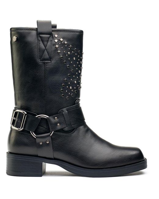 Xti Black Studded Biker Boots