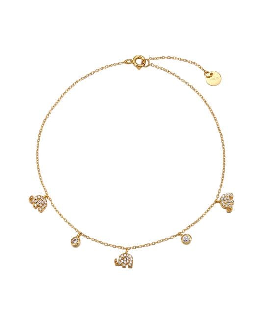 The Jewellery Stockroom Metallic 18Ct Plated Cz Elephant Charm Anklet