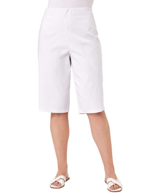 Roman Curve White Knee Length Elastic Waist Stretch Shorts