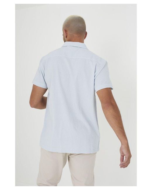 Brave Soul White Pale Blue 'luca' Short Sleeve Fine Stripe Revere Collar Shirt for men