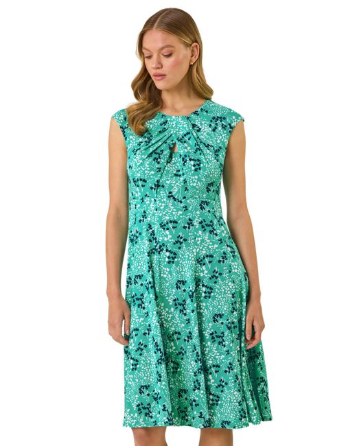 Roman Green Ditsy Floral Keyhole Twist Dress