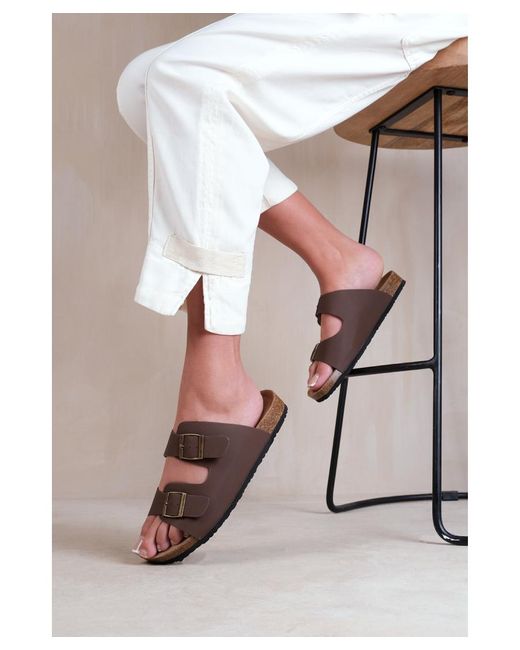 Where's That From Pink 'Willow' Two Strap Flat Sandals With Buckle Detail