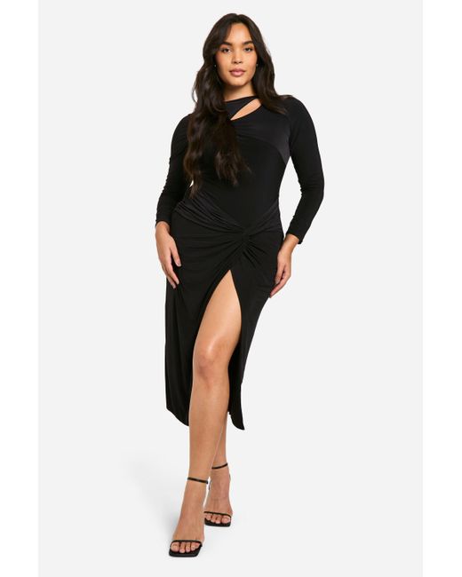 Boohoo Black Plus Double Slinky Twist Detail Midi Dress