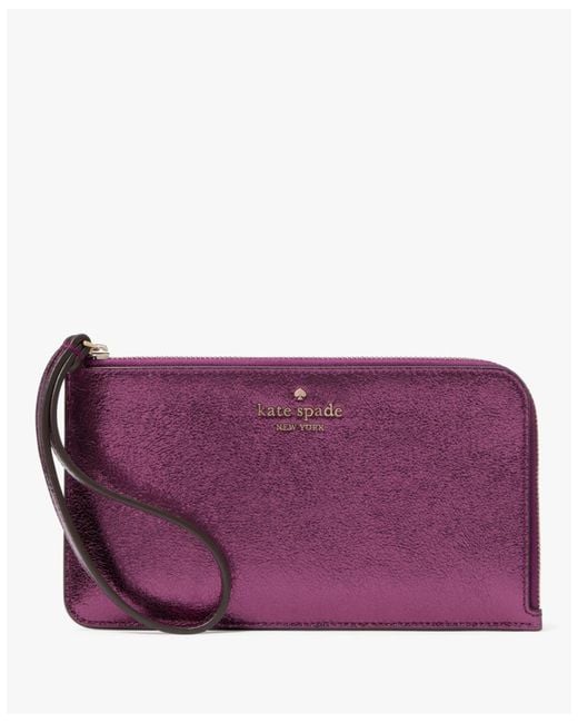 Kate Spade Purple Lucy Metallic Leather Medium L-Zip Wristlet