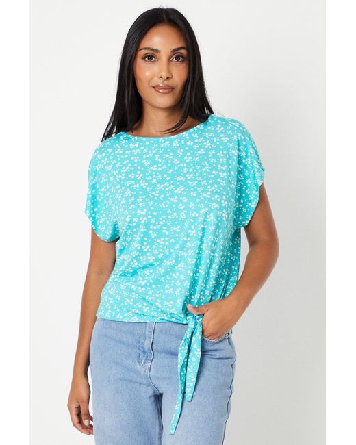 Wallis Blue Petite Jersey Tie Hem Top