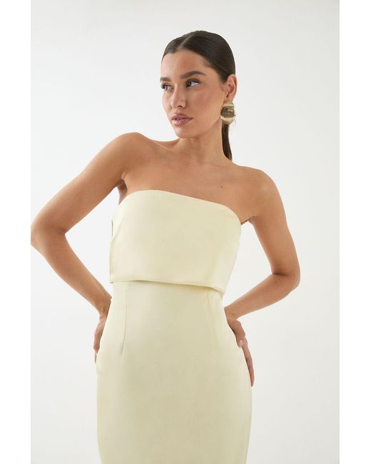 MissPap White Premium Satin Bandeau Overlay Bridesmaid Dress