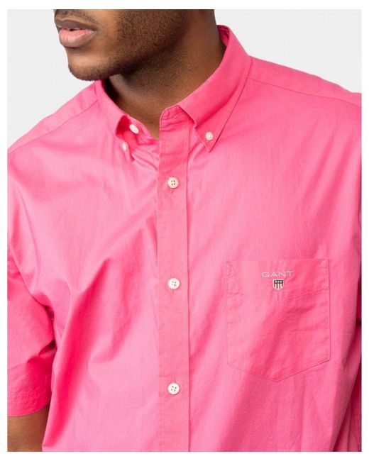 Gant Pink Regular Broadcloth Short Sleeve Button Down Shirt for men