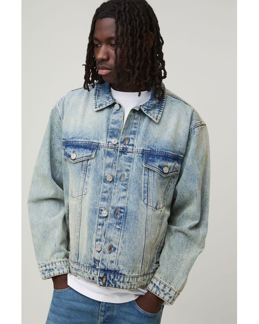 BoohooMAN Blue Regular Fit Washed Denim Jacket for men