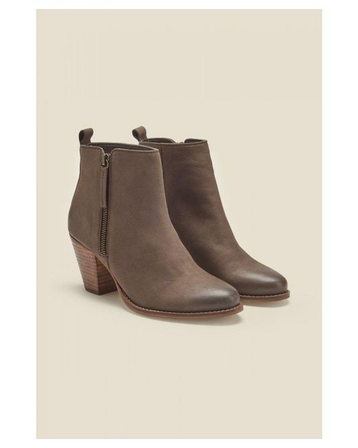 Sosandar Natural April Taupe Leather Zip Heeled Ankle Boot