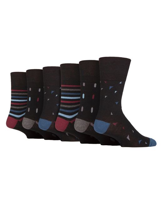 Gentle Grip Black 6 Pack Non Elastic Square Patterned Cotton Socks For Poor Circulation for men