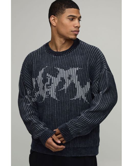 BoohooMAN Blue Oversized Gothic Ribbed Knitted Jumper for men