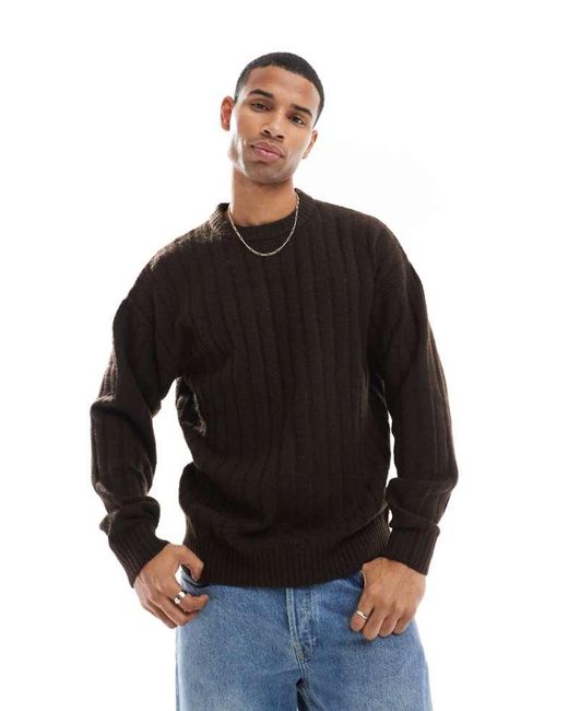 Jack & Jones Black Oversized Wide Rib Jumper for men