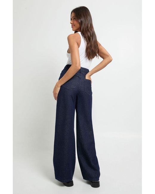 Boohoo Blue High Waist Wide Leg Jean