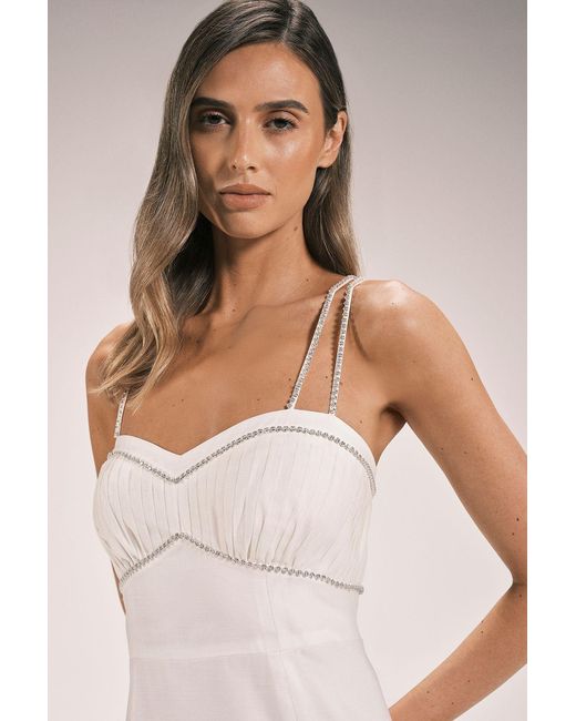 Karen Millen Pink Cotton Diamonte Detail Woven Midi Dress