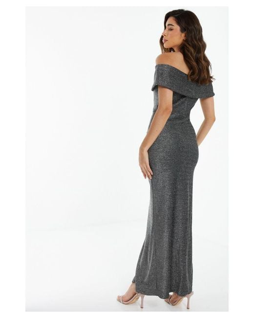 Quiz Gray Glitter Bardot Maxi Dress Material_Polyester