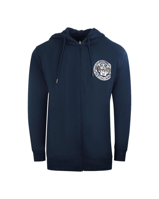 Roberto Cavalli Blue Large Circle Design Zip-Up Hoodie Cotton for men