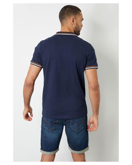 Threadbare Blue 'Boswell' Contrast Tipping Cotton Jersey Polo Shirt for men