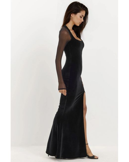 Hiccup Black Velvet Bodycon Evening Dress With Long Sleeves