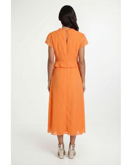 Wallis Orange Metallic Polka Dot Ruffle Midi Dress