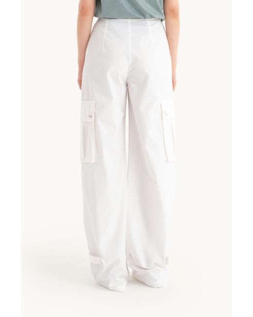 Hiccup White High Waist Pleated Cargo Trousers With A Pocket Detail