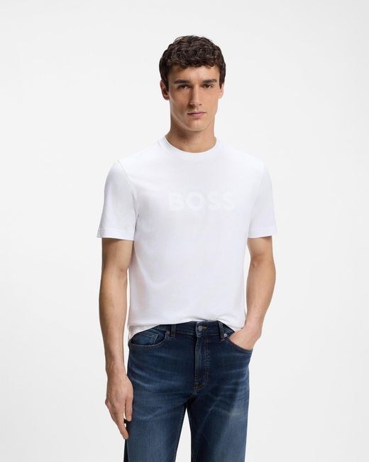 Boss White Regular Fit Short Sleeve Logo Detail T-Shirt for men