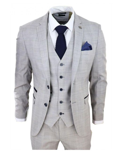 Paul Andrew Gray 3 Piece Tan Check Tailored Fit Suit Velvet for men