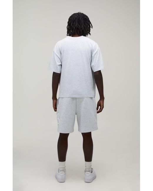 BoohooMAN White Oversized Boxy Floral Puff Print T-Shirt & Baggy Short Set for men