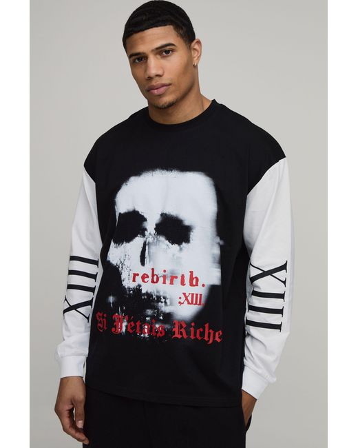 BoohooMAN Black Oversized Gothic Printed Long Sleeve T-Shirt for men