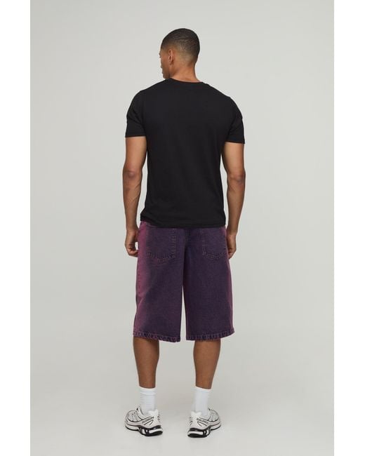 BoohooMAN Blue Longline Tinted Denim Jorts for men