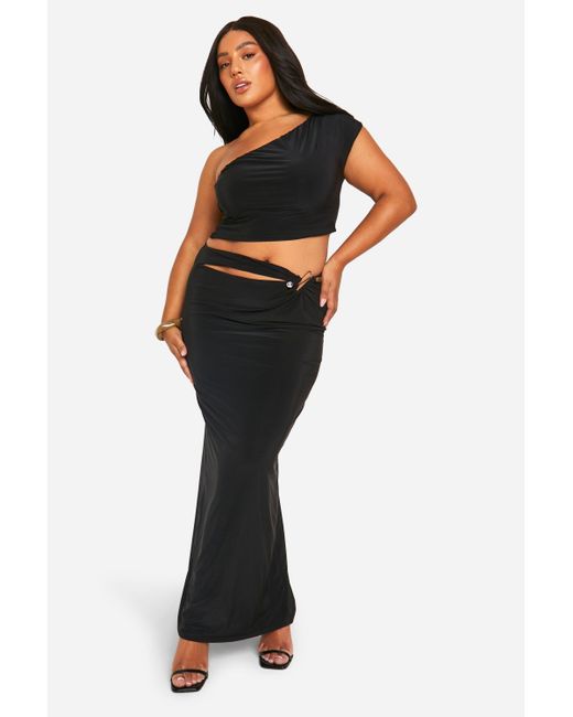 Boohoo Black Plus Double Slinky Cut Out Trim Detail Maxi Skirt