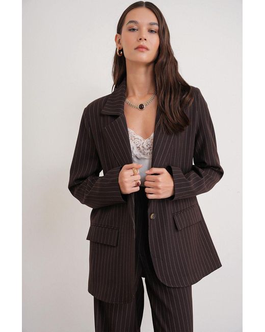MixRay Gestreepte Oversized Blazer in het Black