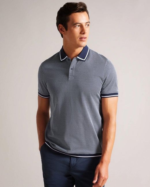 Ted Baker Blue Affric Short Sleeve Regular Geo Textured Polo Shirt for men