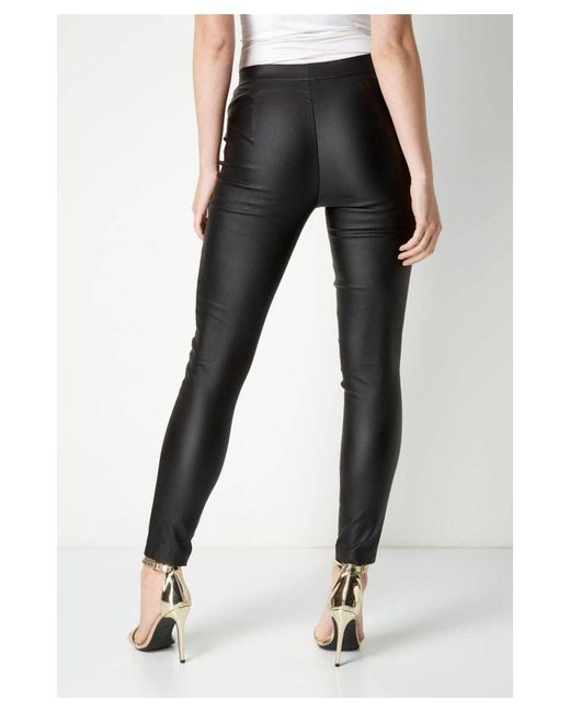 Roman Black Faux Leather Pull On Elastic Waist Trousers