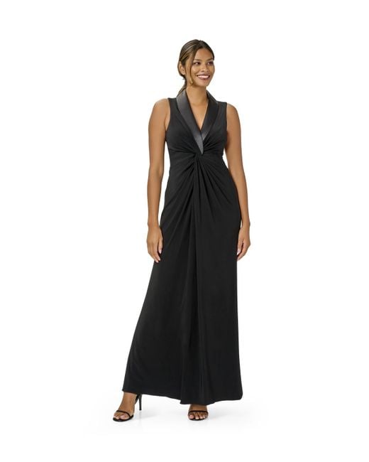Adrianna Papell Black Jersey Tuxedo Gown