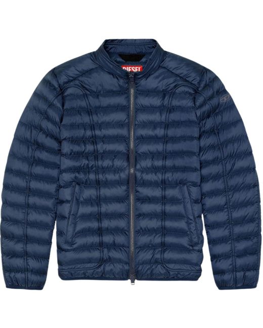 DIESEL Blue Plain Padded Jacket for men